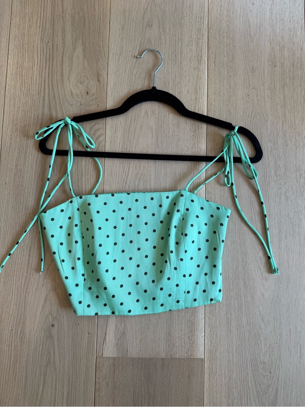 Zara Mint Green Polka Dot Tie-Shoulder Crop Top